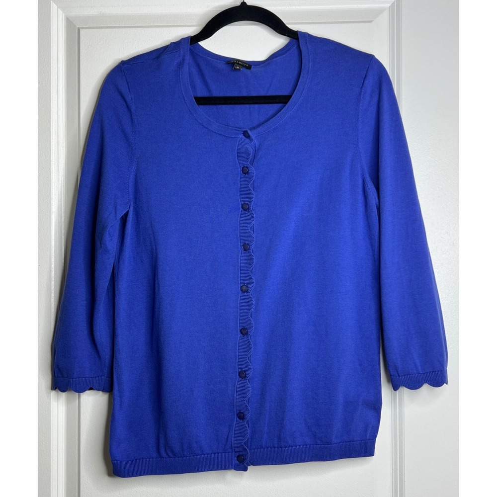 Talbots Royal Blue Scalloped Trim Button Front Cardigan Sweater Womens Medium